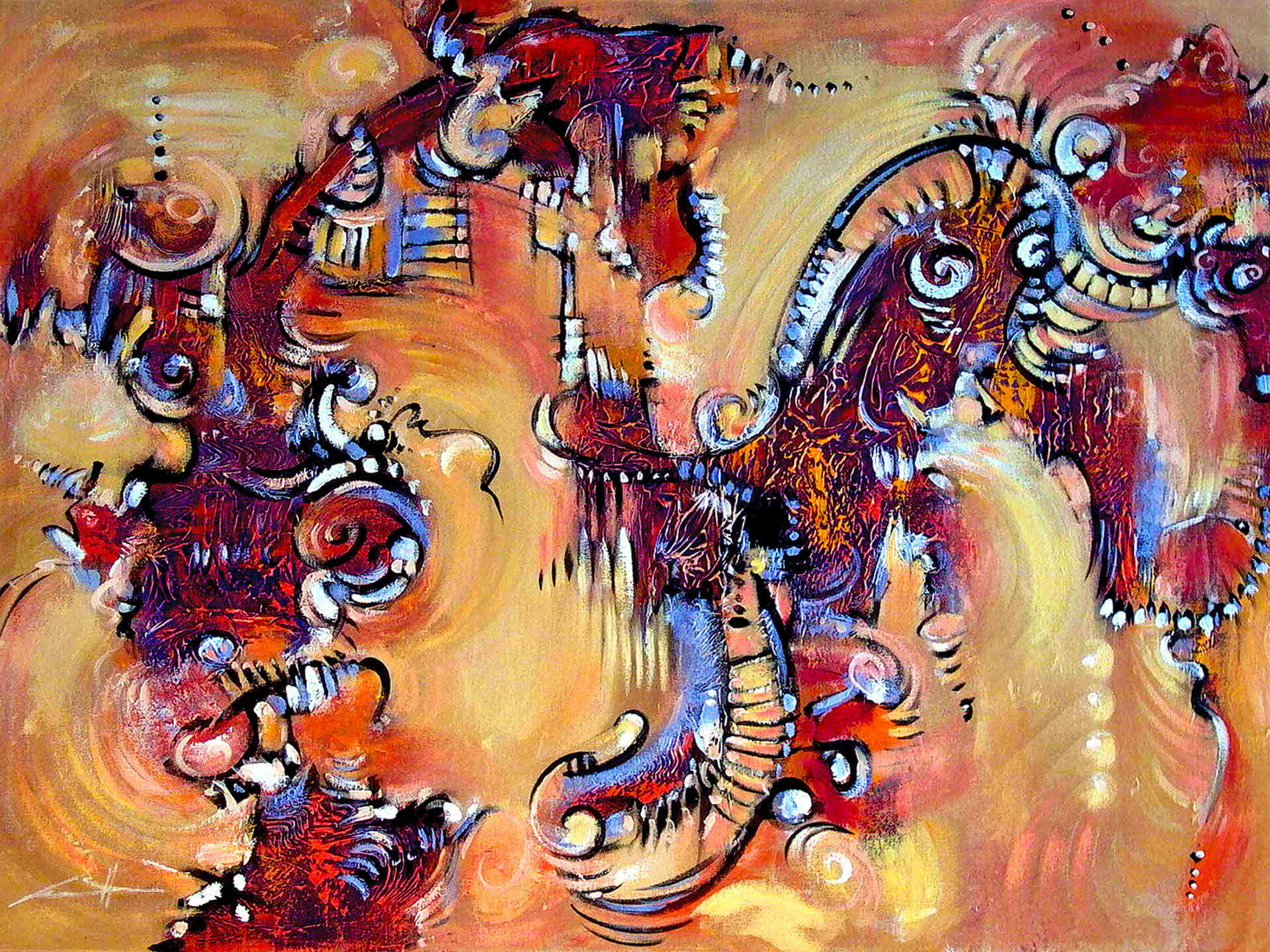 art-eric-j-hughes-artiste-peintre-canadien-tableau-delirium-chevauchee-mandarine